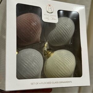 Set Of 4 Velvet Glass Flocked  Tree Ornaments Becky Owens Moody Color NEW